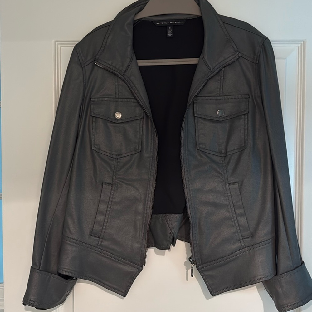 Like new condition- White House black market zip up light jacket. Size 8 gray